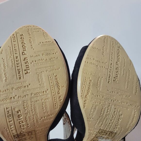 Hush Puppies Black Suede Leather Heeled Sandals - Picture 2 of 15
